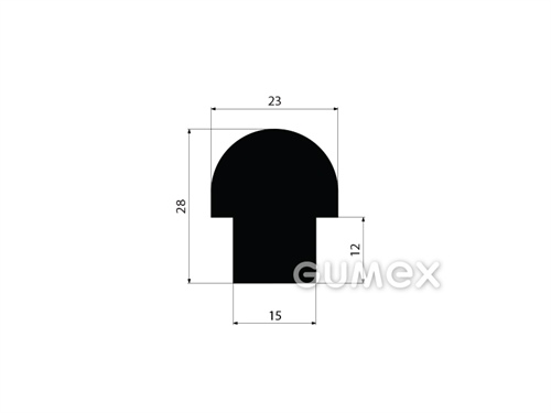 "T" Gummiprofil, 28x23/15mm, 60°ShA, SBR, -40°C/+70°C, schwarz, 